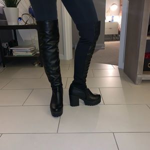Thigh high “leather” chunky platform heel boots